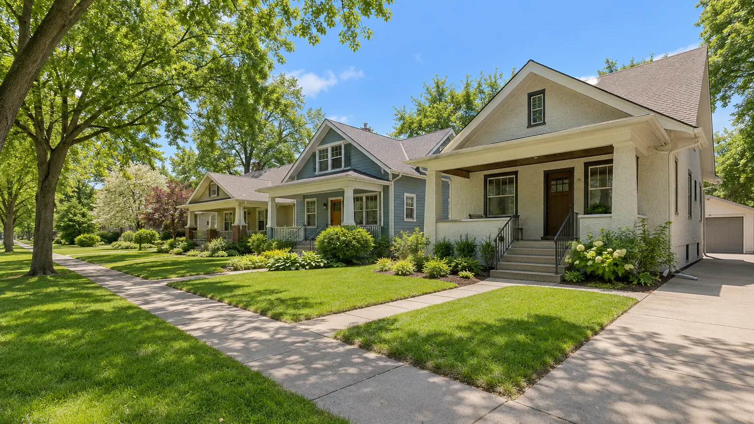 Residential street of typical houses in Minneapolis